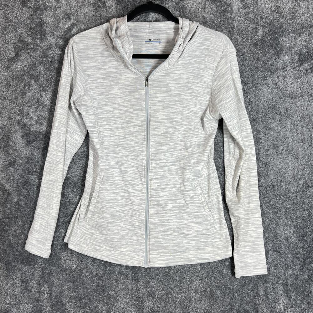 Columbia Hoodie Womens Small Gray Full Zip Hooded Lightweight Logo C2606-0136